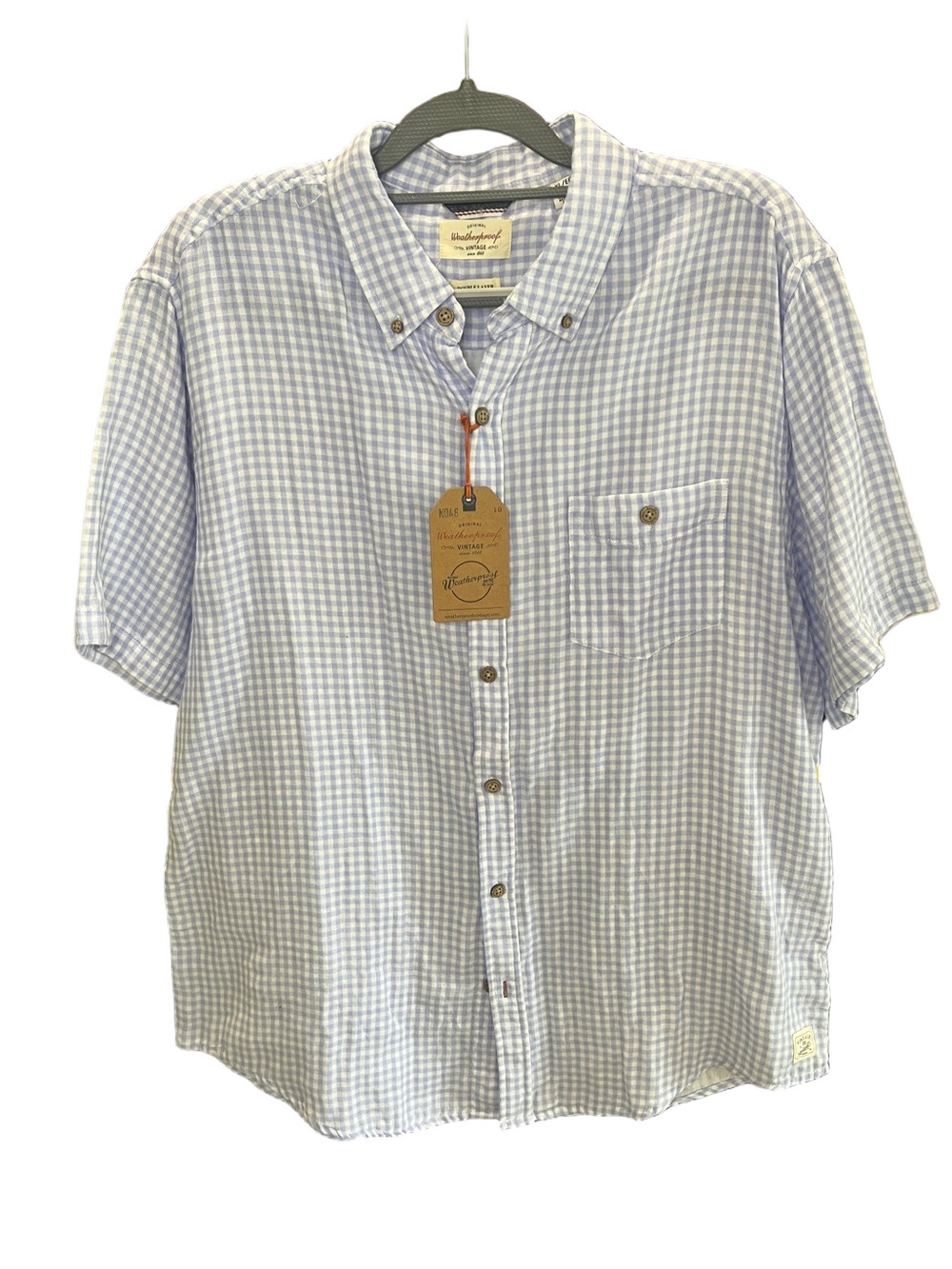 Weatherproof Vintage Men's Short-Sleeve Button-Down - Light Blue & White Gingham